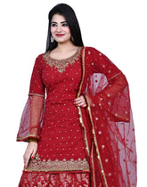 Maroon Embroidered Ladies Party Wear Shirt With Lengha